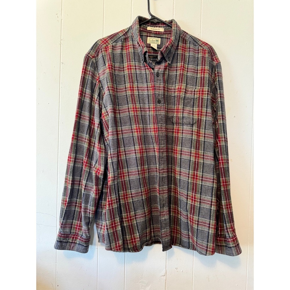 LL Bean Mens‎ Flannel Shirt Plaid Long Sleeve Button Down Cotton XL